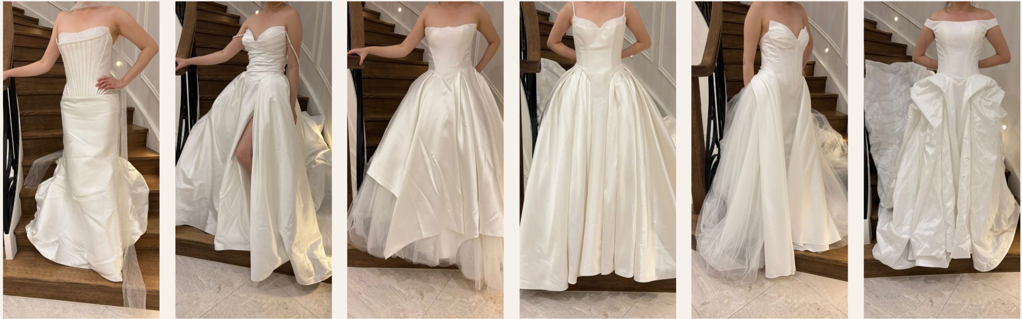 Six Althea Lumina bridal gowns photographed at the New York fittings for remote approval