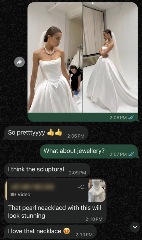Client choosing jewelry for a look in a live chat during the shoot