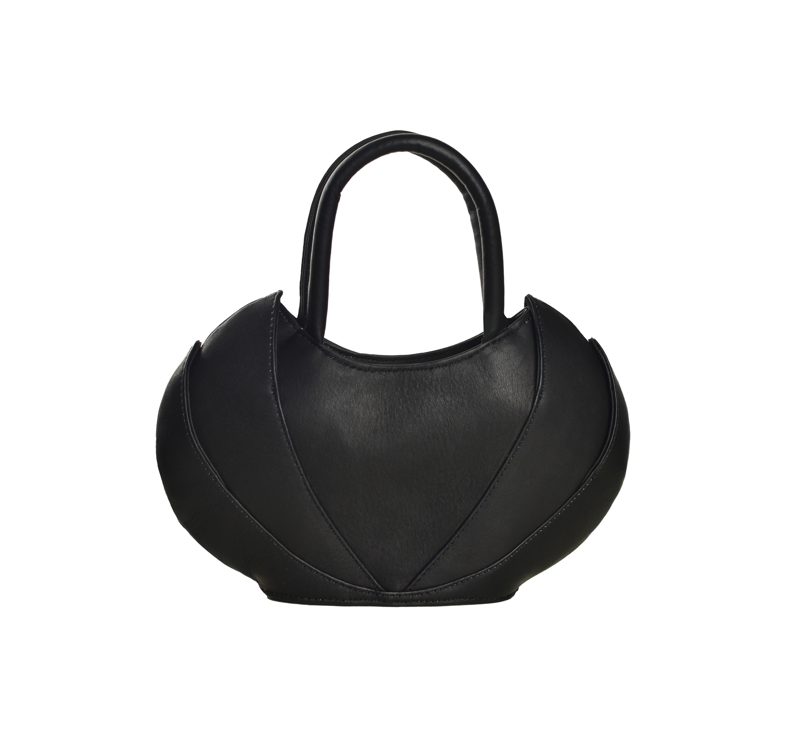 Made in Neptune sculpted black leather top-handle bag with petal-like panels
