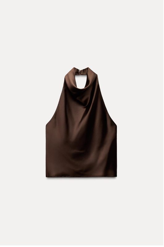 Final look: chocolate satin halter top