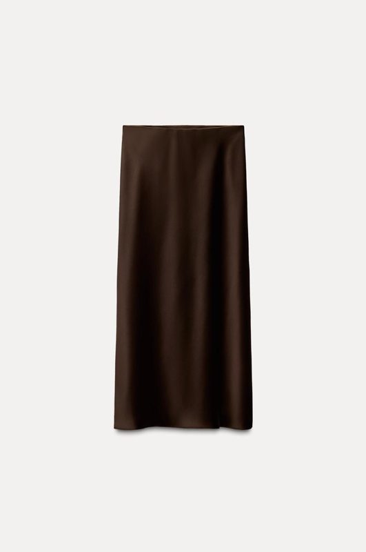 Final look: bias-cut chocolate satin skirt