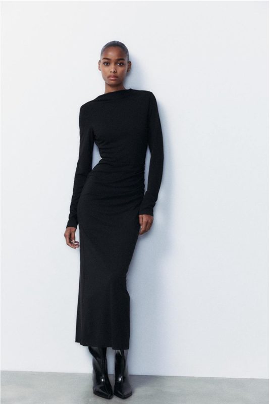Styling option: fitted black long-sleeve dress