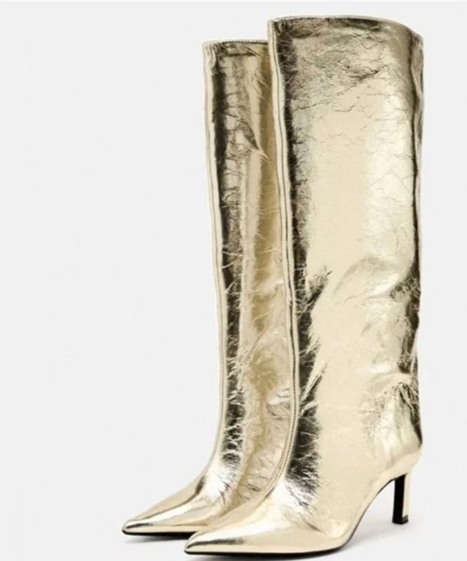 Styling option: metallic gold knee-high boots