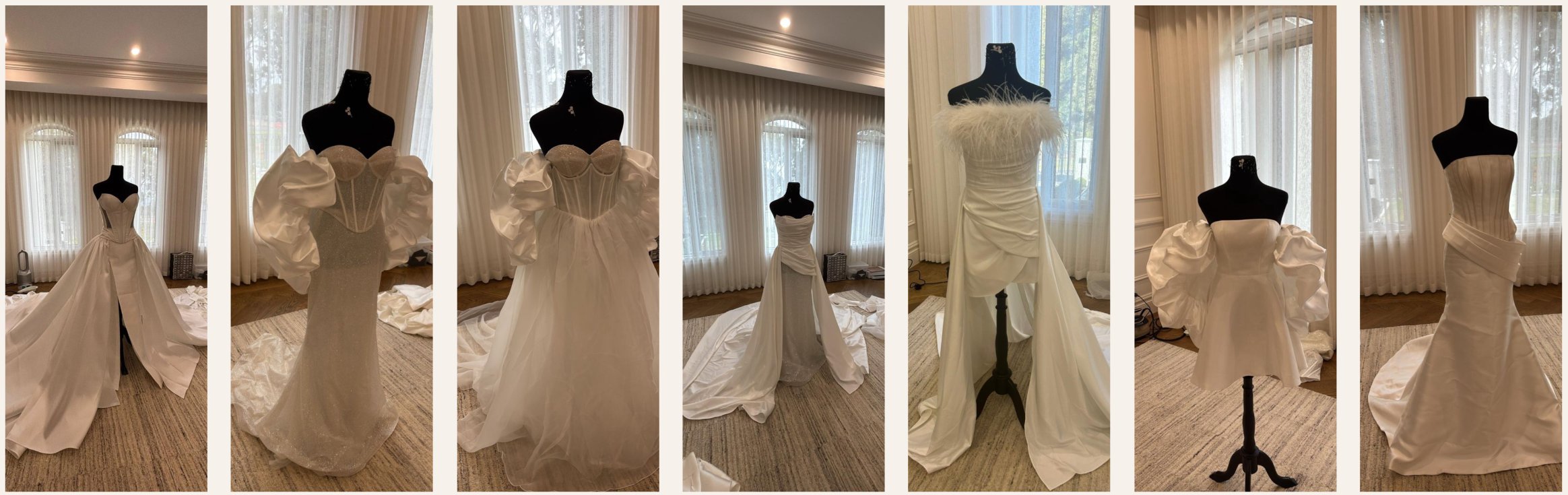 Sienricher Collection 2025 bridal looks on dress forms before the New York shoot
