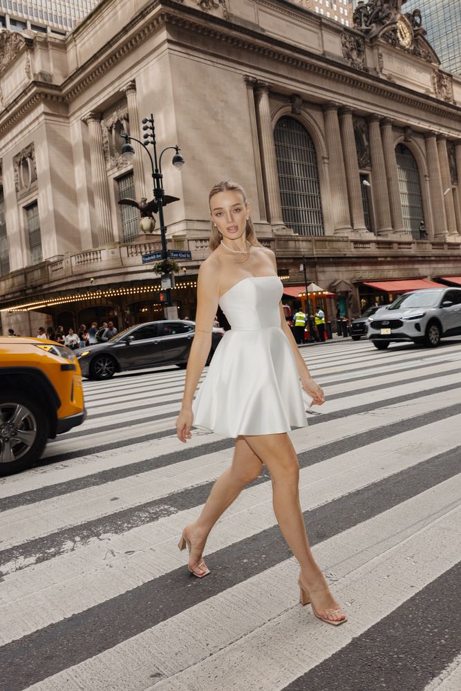 Sienricher bridal mini on the crosswalk outside Grand Central